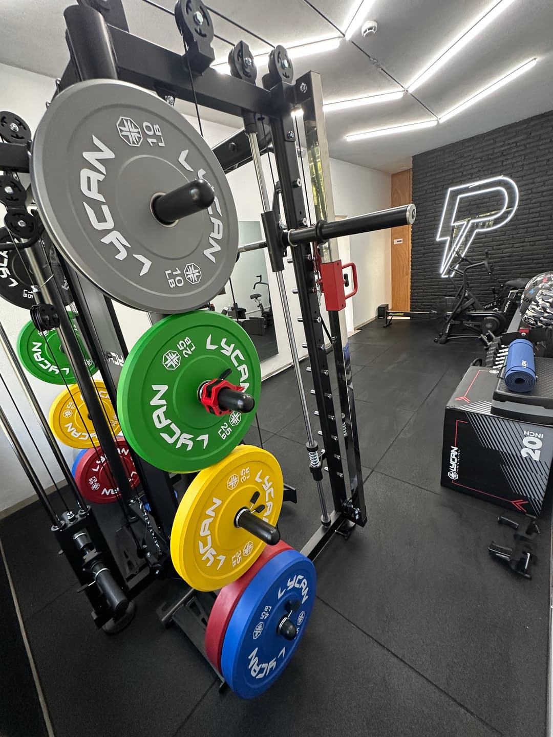 Lycan bumper plates on the multifunctional rack at Jardines